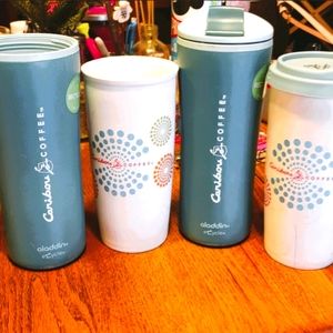 4 Caribou coffee mugs/thermos'